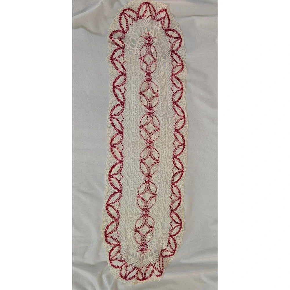 Vintage Crochet Table Runners Doilies Lot of 9 Red Blue White Cream Snowflake